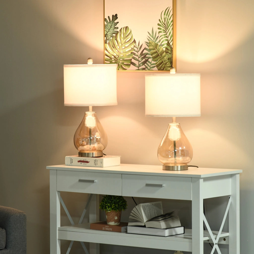Lampada da tavolo set 2 pezzi ¨C Xylo ¨C paralume in lino base in vetro E27 bianco