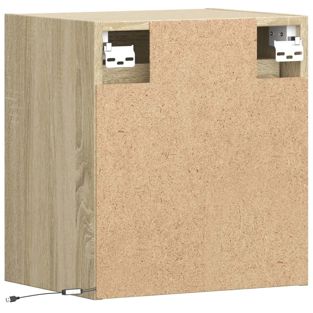Comodini a Parete con luci LED 2 pz-Set di 2 Tavolino da notte Rovere Sonoma 723072