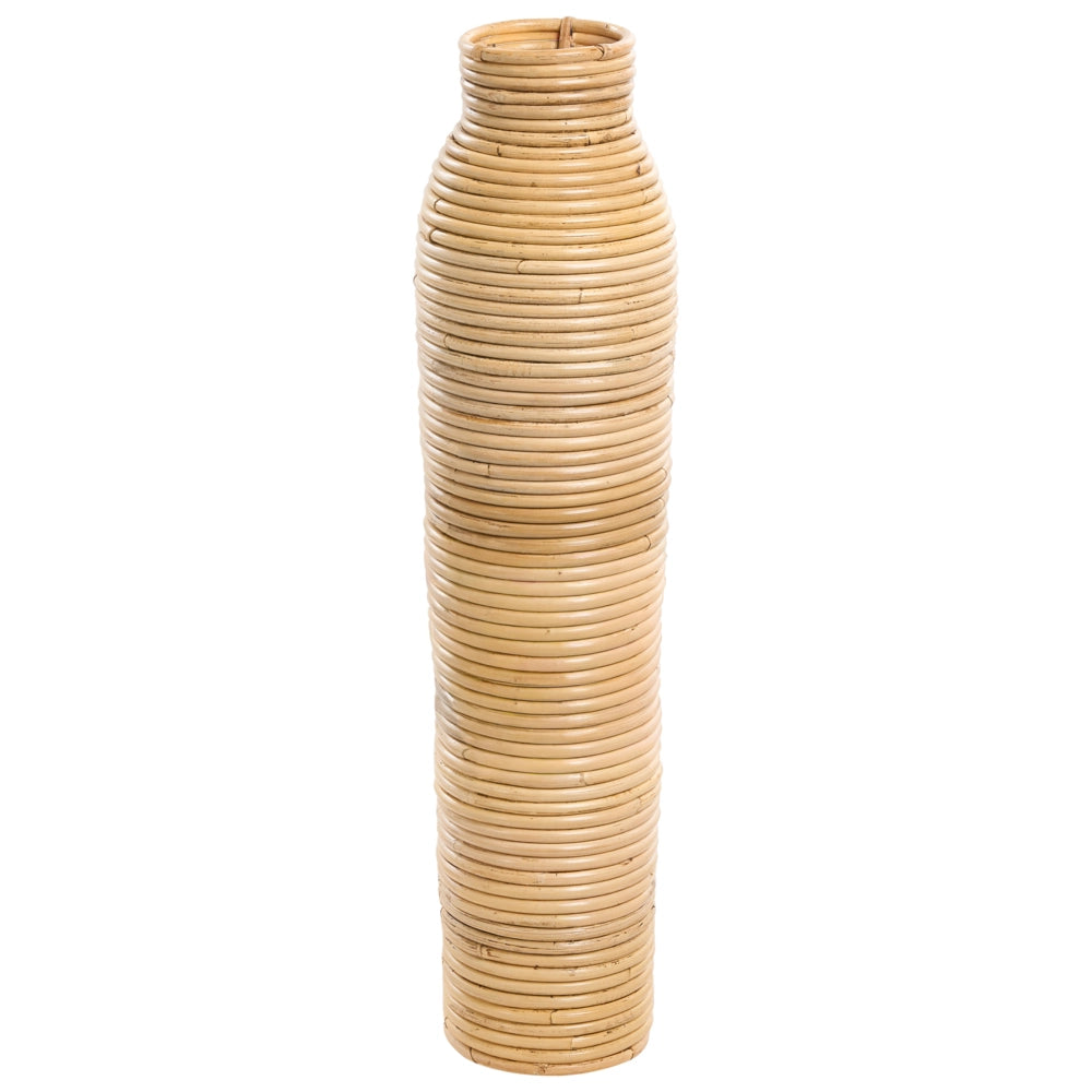 Vaso in rattan naturale da 55 cm, decorazione per interni ed esterni, in stile boho rustico intrecciato