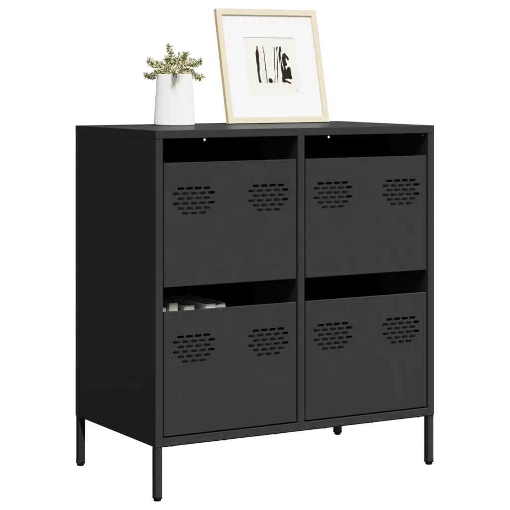 Credenza Nera 68x39x73,5 cm in Acciaio Laminato a Freddo 851256