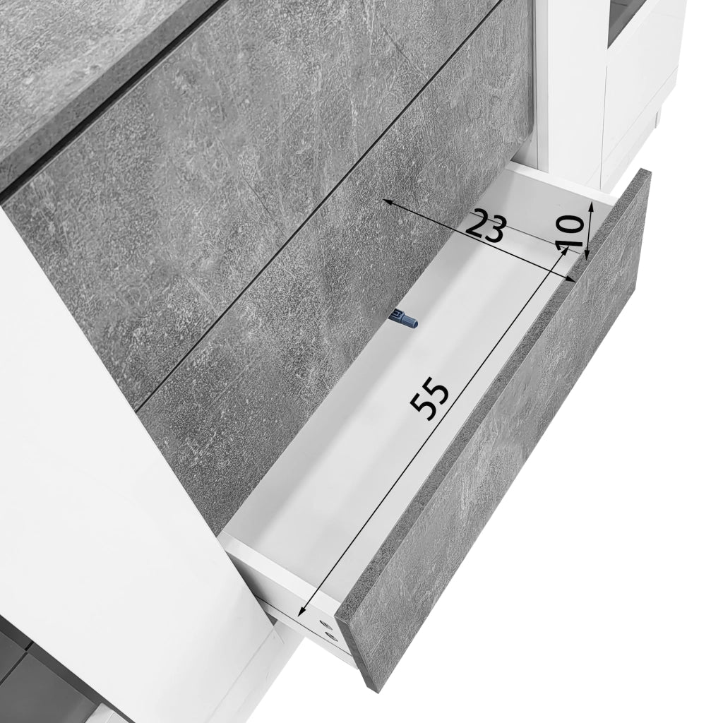 OKWISH Credenza con 2 Ante e 3 Cassetti, LED, per Soggiorno o Sala da Pranzo, MDF e Vetro, Bianco Marmo, 140×35×75 cm