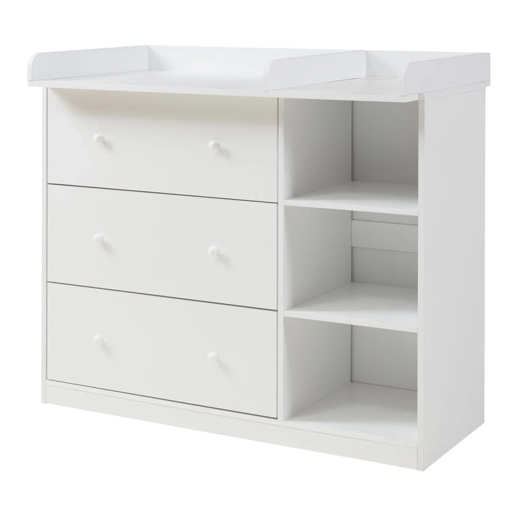 Cassettiera pratico mobile contenitore per ingresso soggiorno o spogliatoio con fasciatoio in MDF bianco 03_0009321