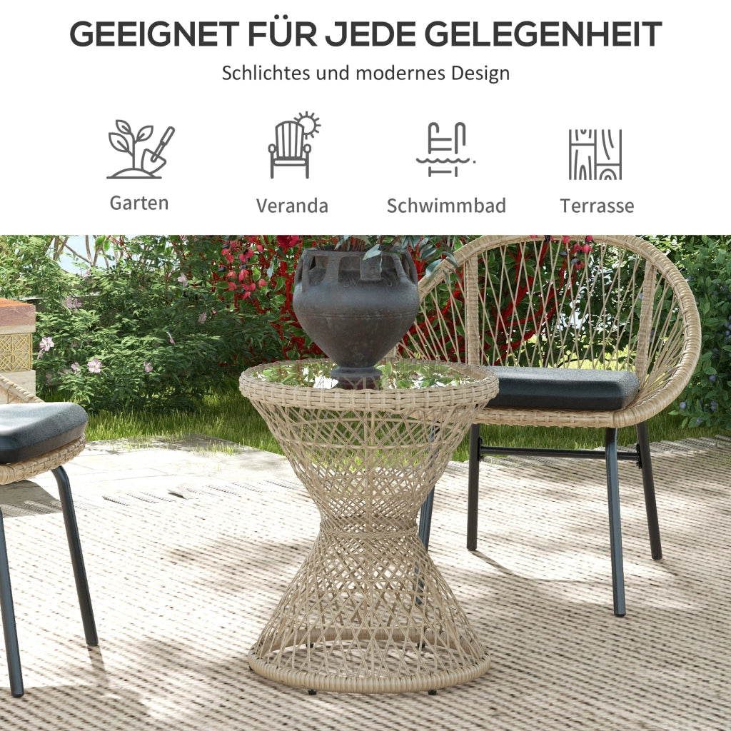 Tavolino da salotto ¨C zephmum ¨C vetro, rattan, 45x45x52, natura