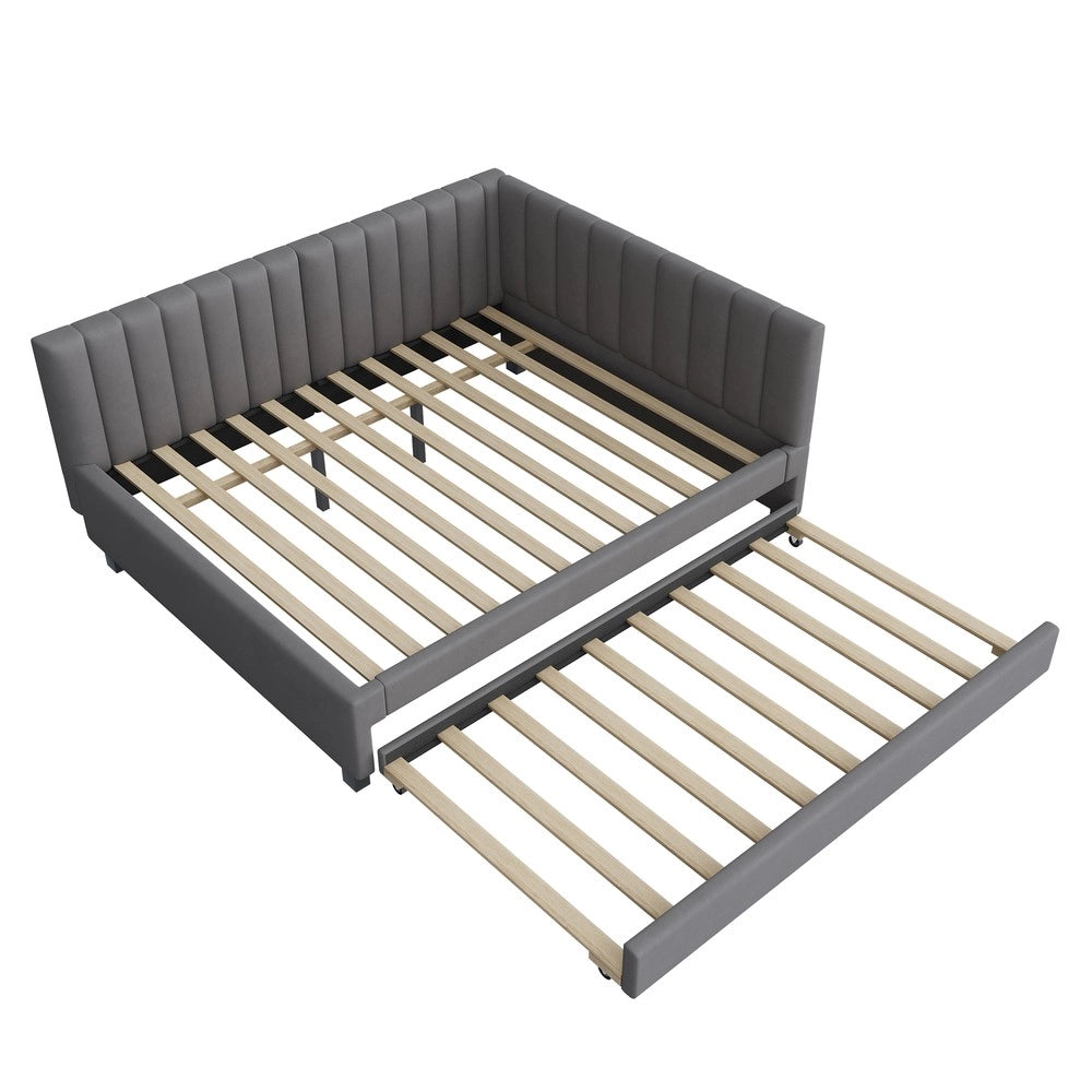 Letto Imbottito Estraibile ¨C MINIMAL ¨C Velluto Grigio 140x200, Rete a Doghe