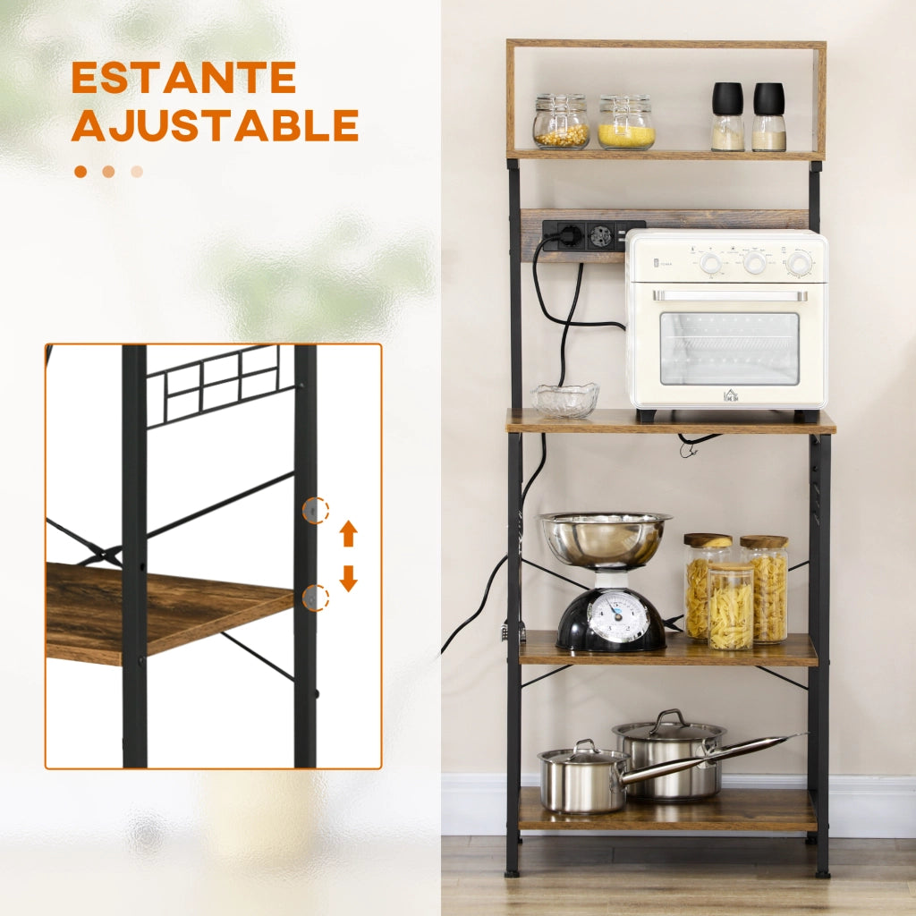 Mensola per microonde con 2 prese USB e 5 ganci ¨C zephmum ¨C 60x42x153 cm marrone