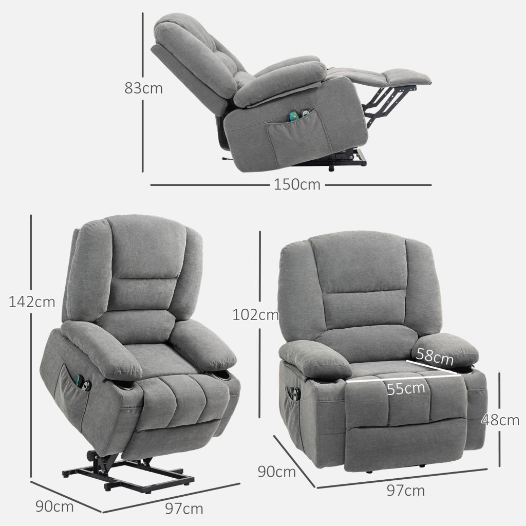 Poltrona relax elettrica alzapersona con massaggio e riscaldamento ¨C Xylo ¨C Tessuto grigio