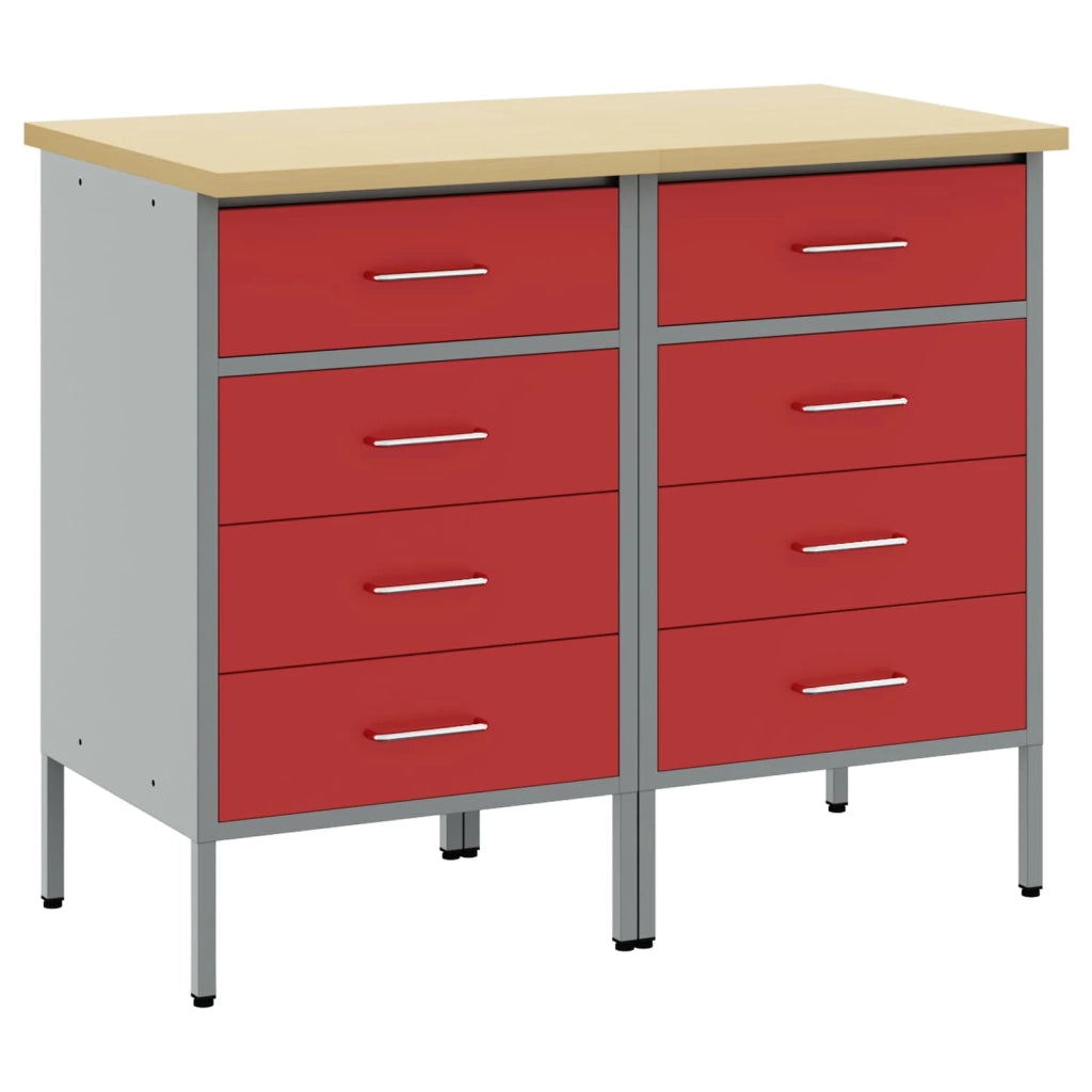 Mobile da lavoro 2 pcs Rosso e Grigio 100 x 55 x 85 cm 3321363