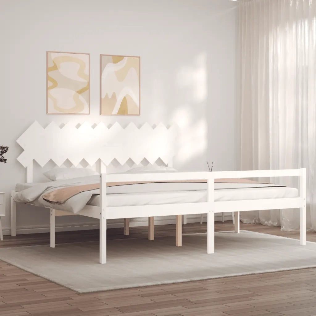Letto per Anziani con Testiera-Struttura Letto per Anziani Bianco 200x200 cm Legno Massello 240112