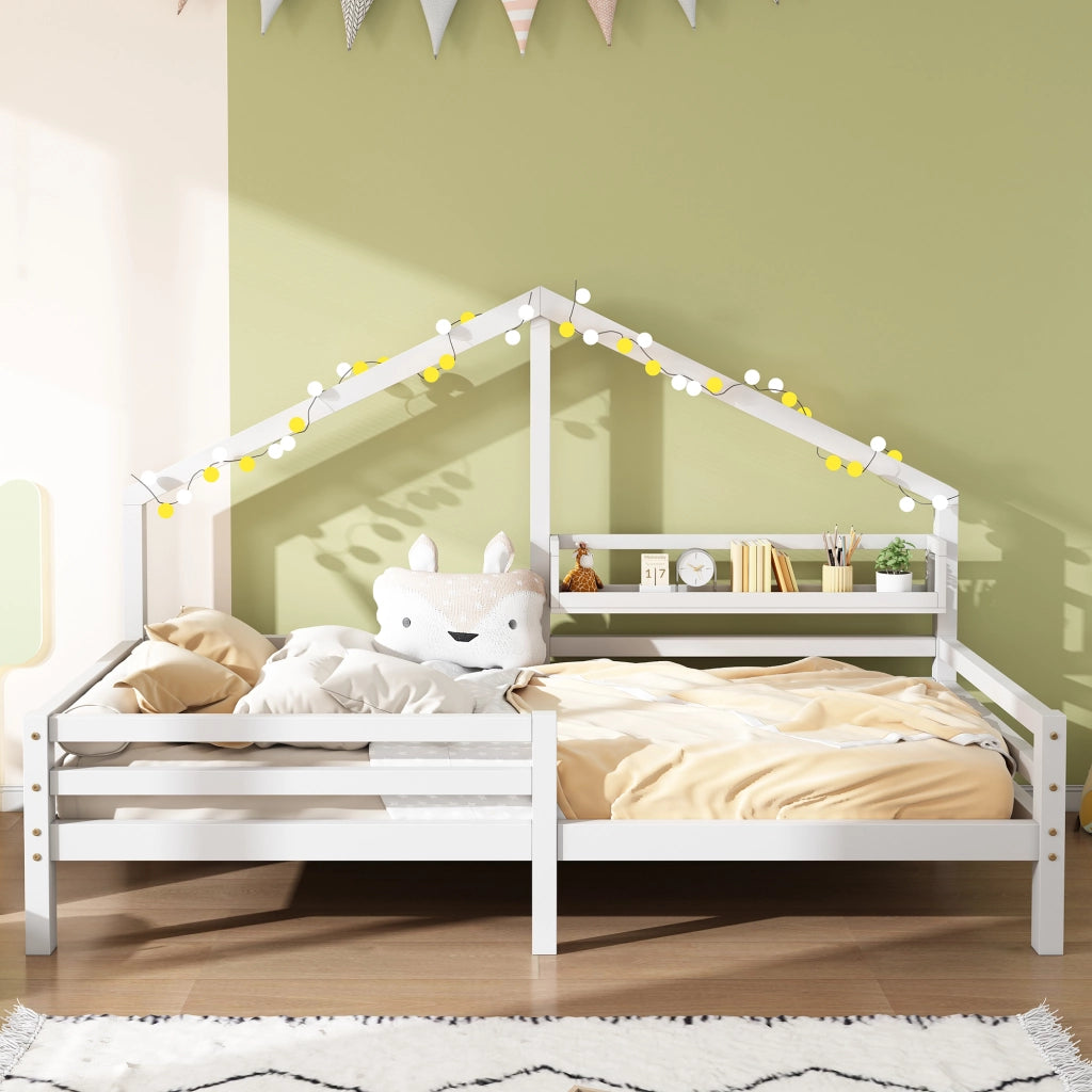 Letto con Sponda 90 x 200 cm; Letto Singolo con Mensola Posteriore - in Legno - Bianco