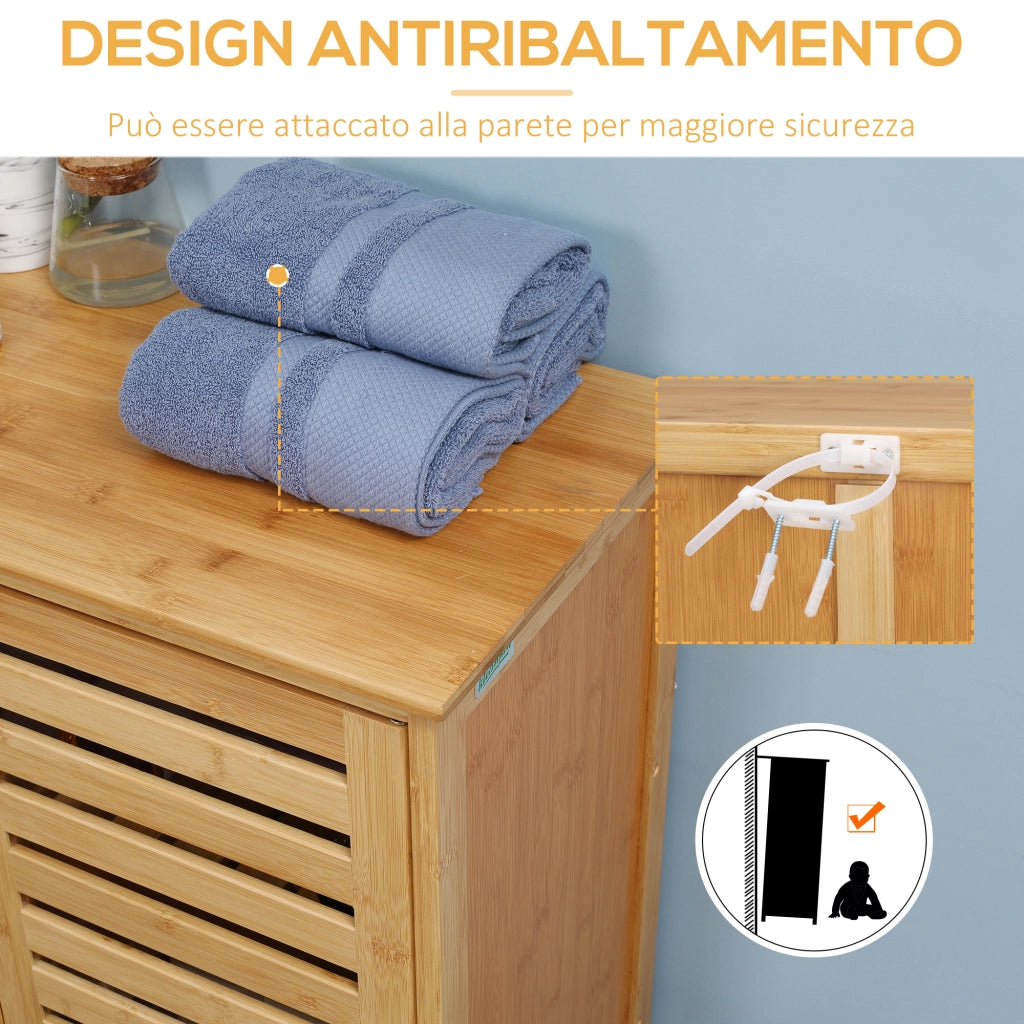Mobile Bagno Moderno a 2 Ante con 2 Ripiani Ventilati in Bamb¨´, 68x32x86 cm, color Legno
