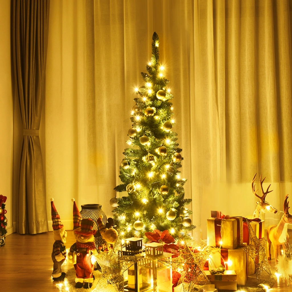 Albero di Natale 135cm 226 rami, Abete artificiale innevato con base solida di metallo e luci LED-Alberi di Natale