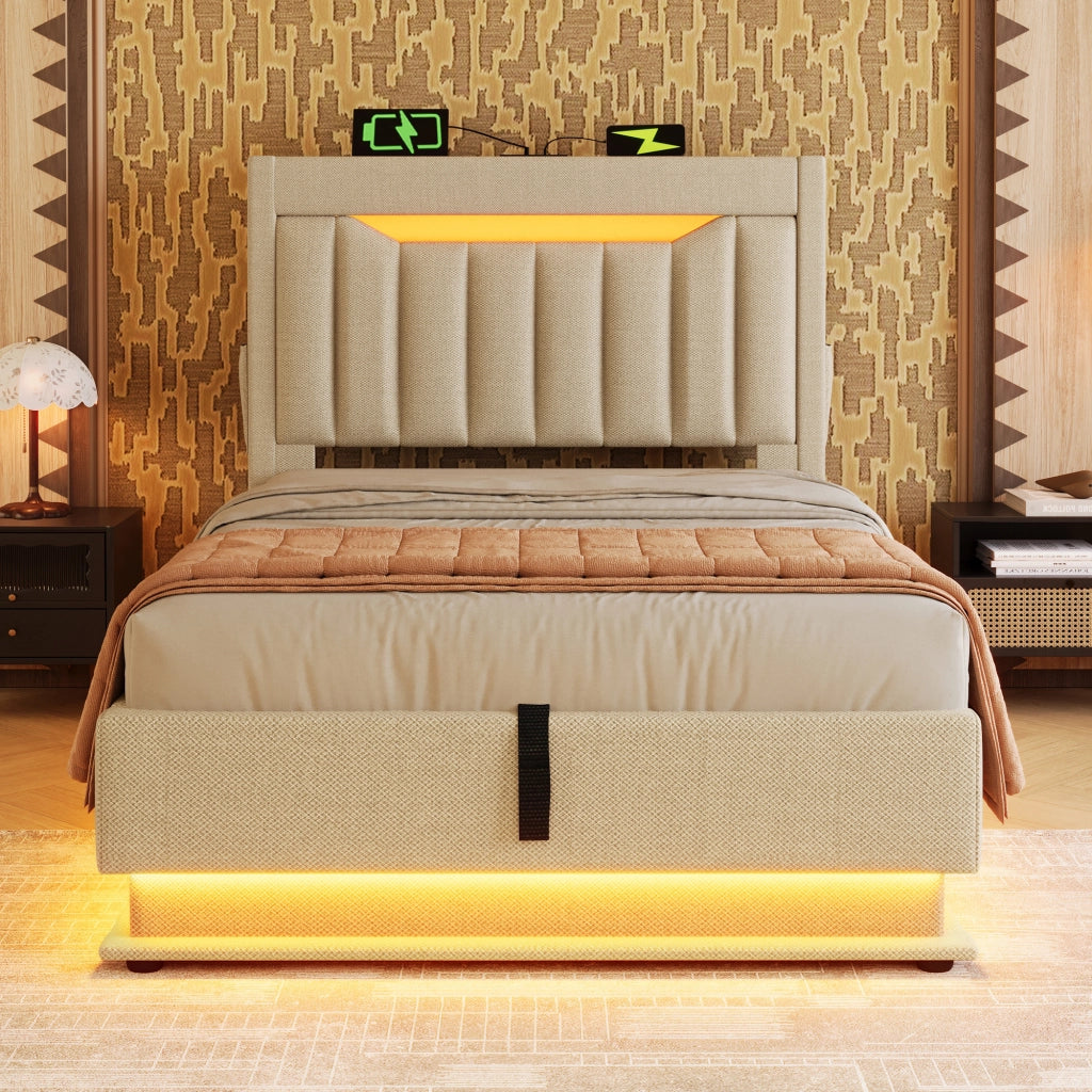 letto imbottito lino beige 90 x 200 cm