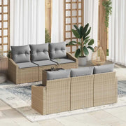 Set di divani con cuscino 7 pcs Beige e grigio polyrattan