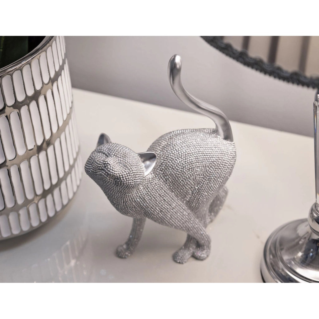 Scultura Gatti 4, Argento, Poliresina, 17,5x9x26 cm