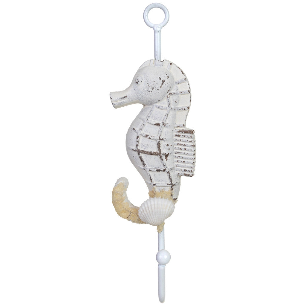 Percha de pared caballito de mar de madera blanco 5x4x17h cm