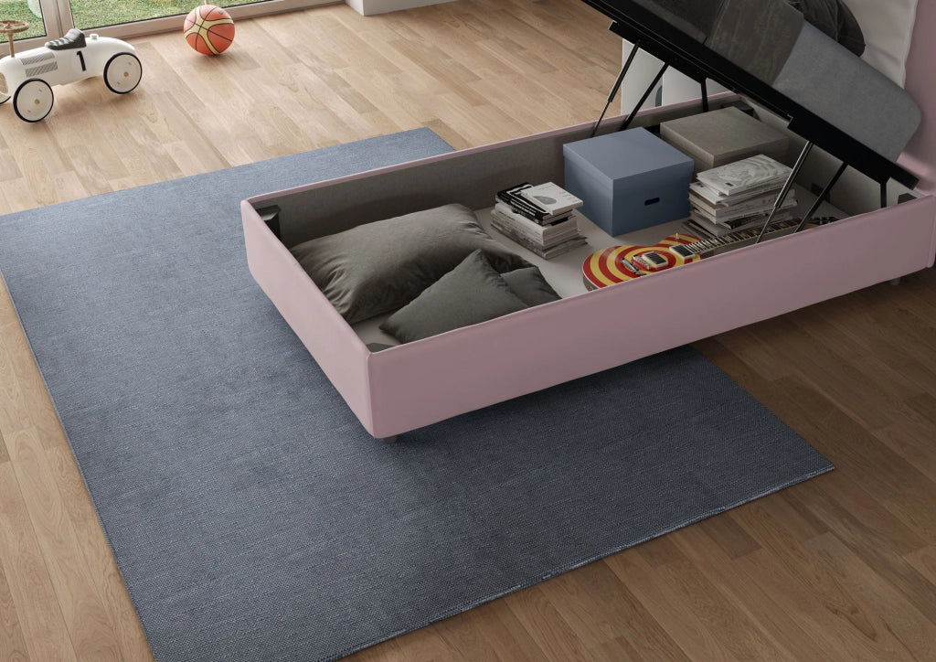 BS COM Letto singolo contenitore imbottito 80x210 microfibra glicine
