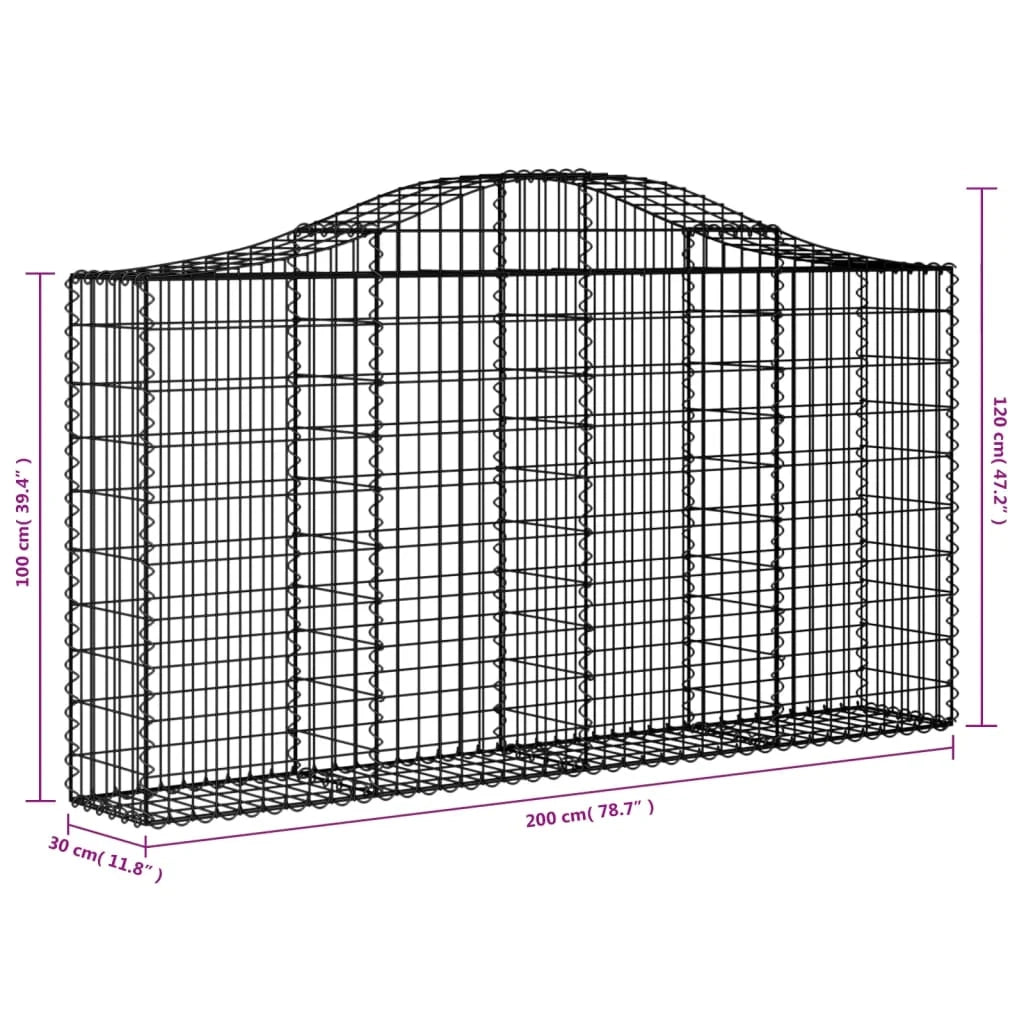 Cestini gabbioni recinzione a gabbia muro di contenimento ad arco 3 pezzi 200 x 30 x 100/120 cm ferro zincato argento 02_0040727