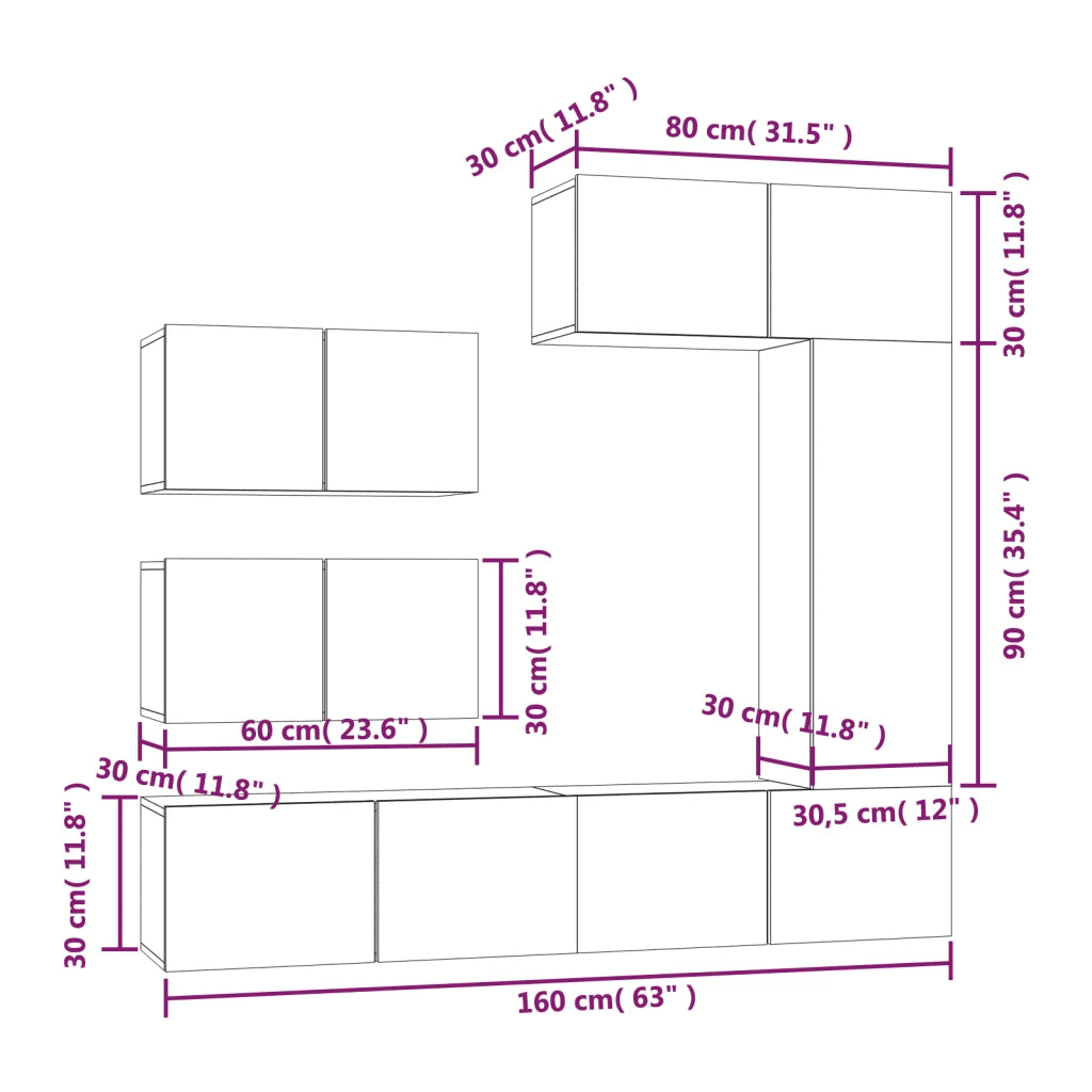 Set di Mobili Porta TV 6 pz-Credenza per TV Bianco in Legno Multistrato 622678