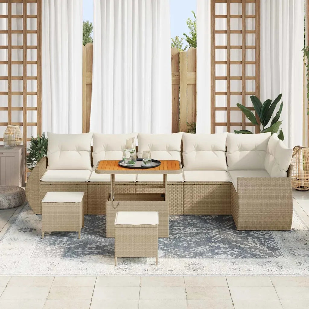 Set Divano da Giardino con cuscino 9 pcs Beige e Crema 3363846