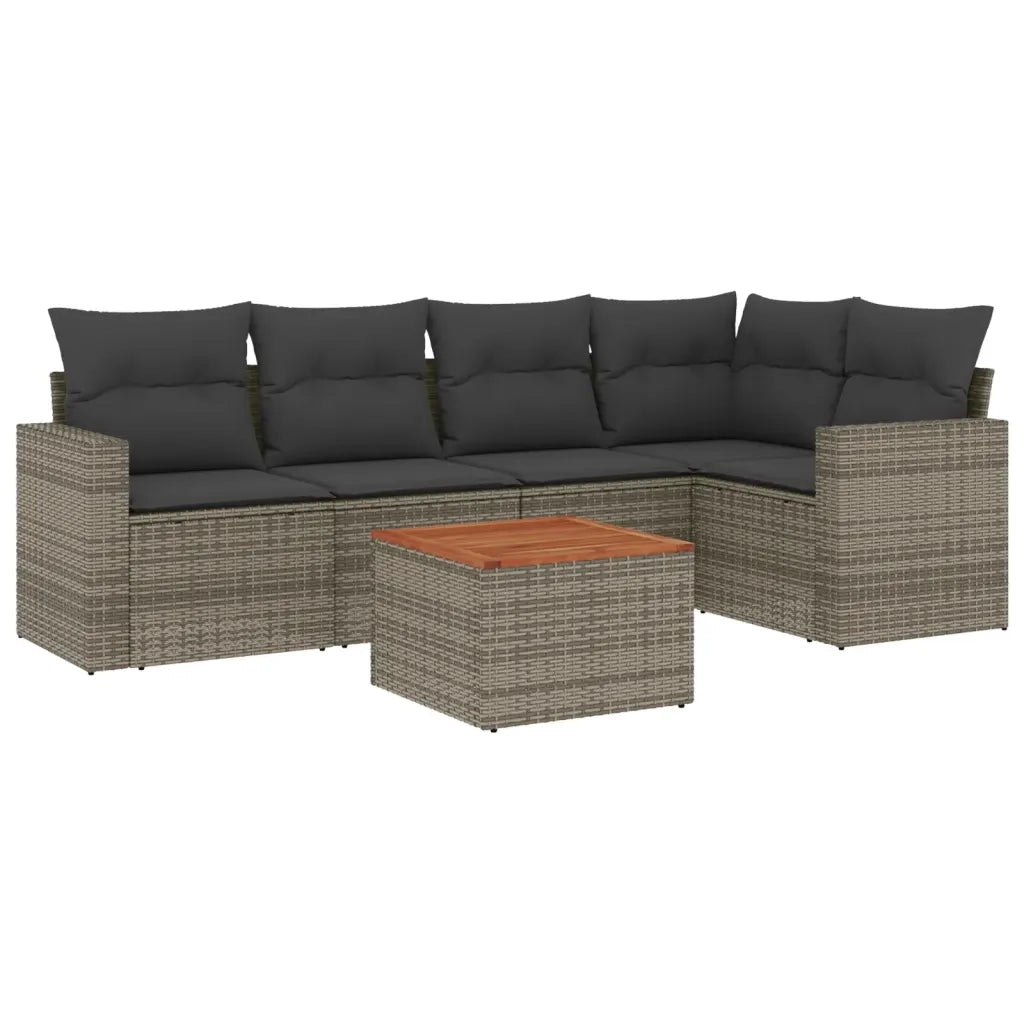 Set Divano da Giardino 6 pz con Cuscini Grigio in Polyrattan
