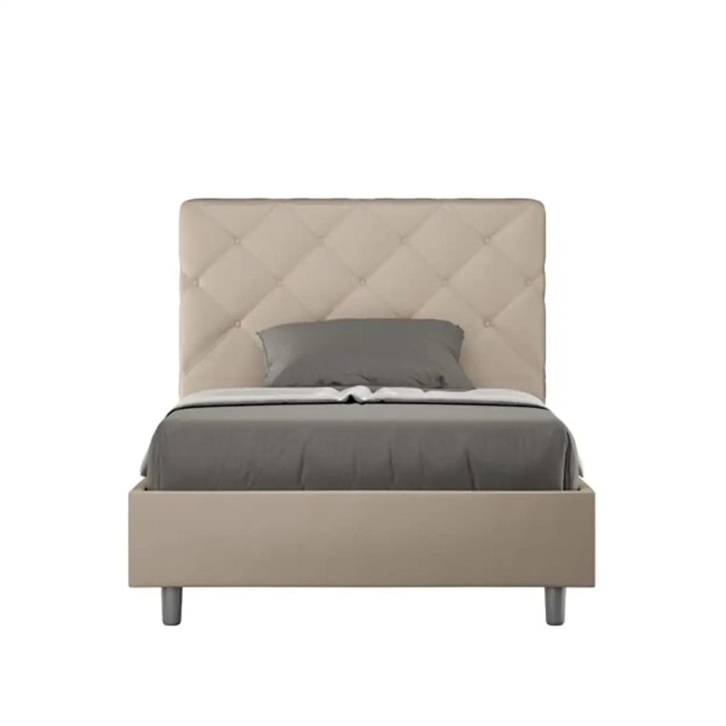Letto una piazza e mezza contenitore imbottito 120x190 similpelle tortora Priya