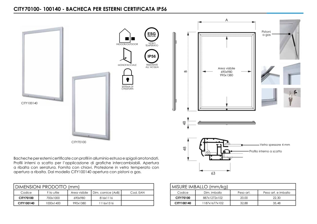 Bacheca per Esterno Portaposter Certificata IP56 - 70 x 100