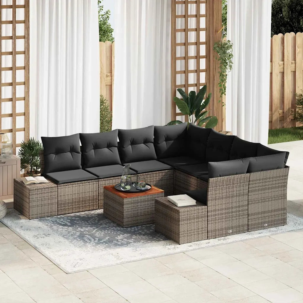 Set Divano da Giardino con cuscino 9 pcs Grigio polyrattan