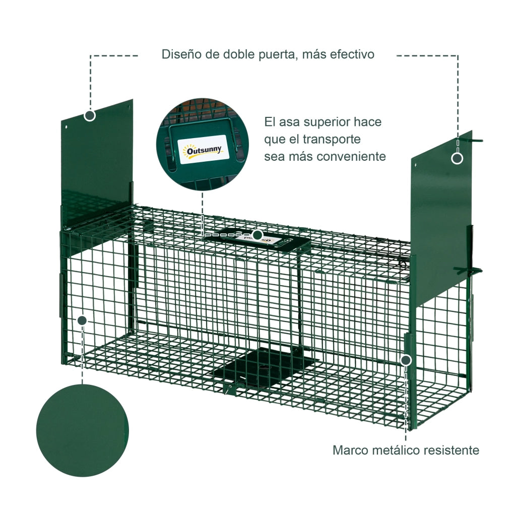 Gabbia per Animali Vivi con 2 Porte ¨C zephmum ¨C Verde Scuro Metallo 80x25x30 cm
