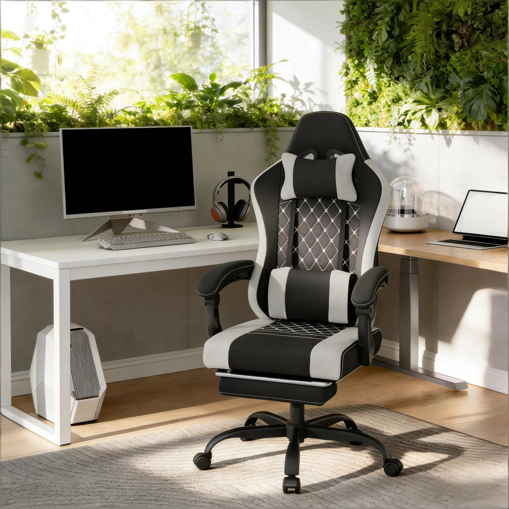 Sedia da Ufficio Gaming Ergonomica con Massaggio Lombare, Poggiapiedi, Schienale Reclinabile, in Tessuto Mesh Nero e Grigio 70 × 70 × 127 cm
