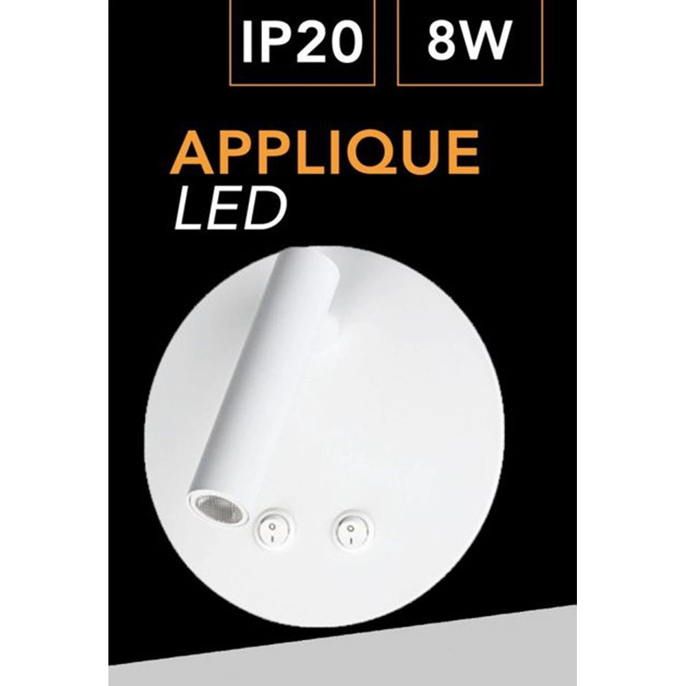 Trade Shop - Applique Led Orientabile Da Parete Doppia Fonte Luminosa 8 Watt Luce Calda 3000k Mr-01 -