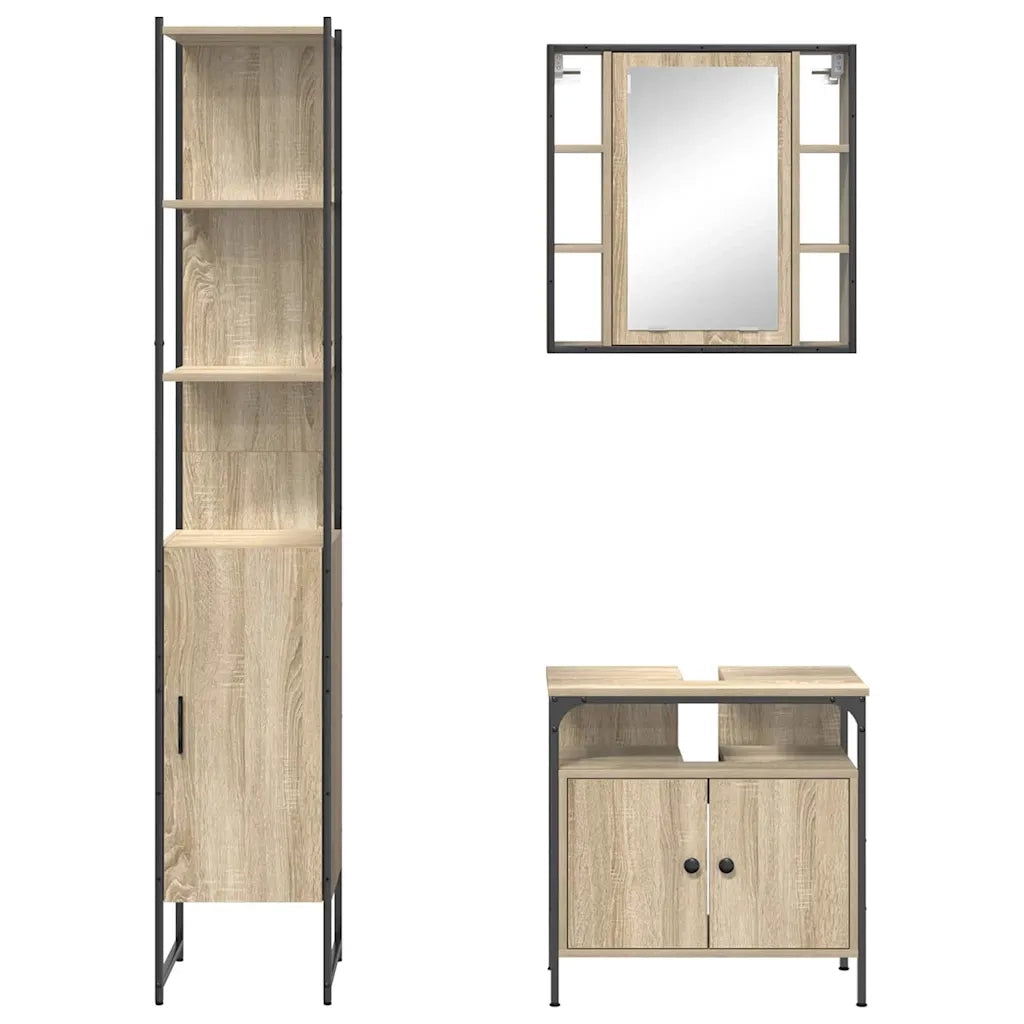 Set di mobili per il Bagno | Armadio da bagno con lo scaffale 3 pz Rovere Sonoma