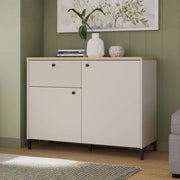 Madia Unit Cashmere con 2 Ante, Cassetto Cannettato e Top Rovere