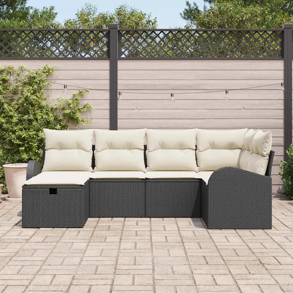 Set di divani con cuscino Nero e Crema polyrattan