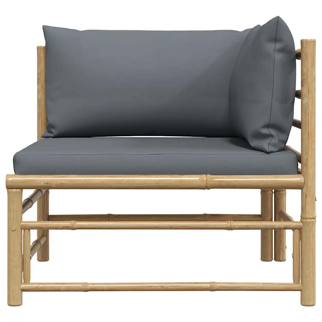Divano Angolare da Giardino con Cuscini Grigio Scuro in Bambù 313153