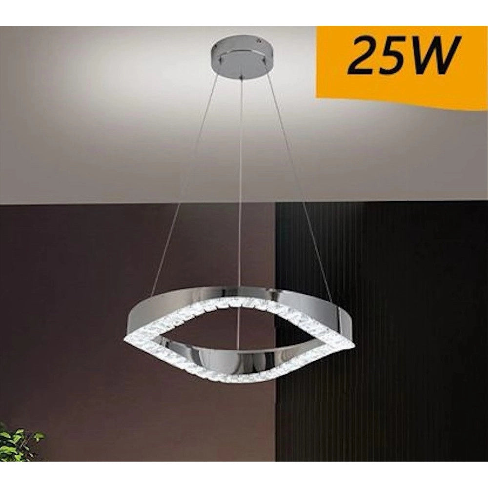Trade Shop - Lampadario Led Soffitto 25 W Sospeso In Acciaio Cristallo Luce Fredda 8000k B72 -