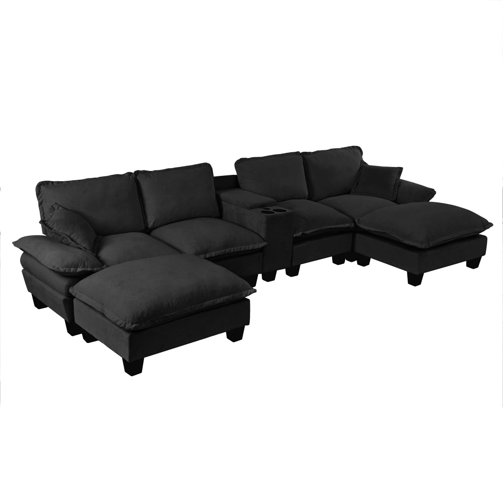 Divano Angolare Modulare U con Ottomane, Contenitore e USB ¨C Xylo ¨C Chenille Nero