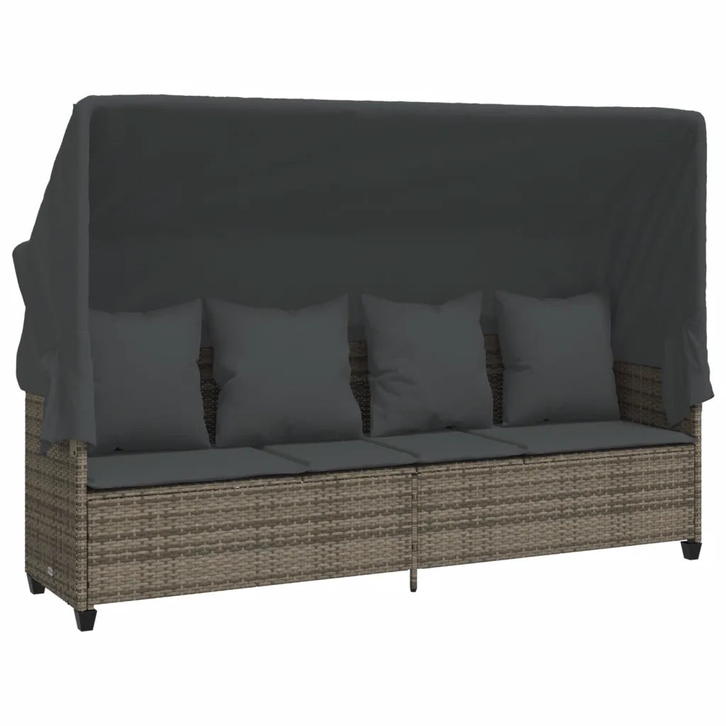 Lettino Prendisole con Baldacchino e Cuscini Grigio Polyrattan 368355
