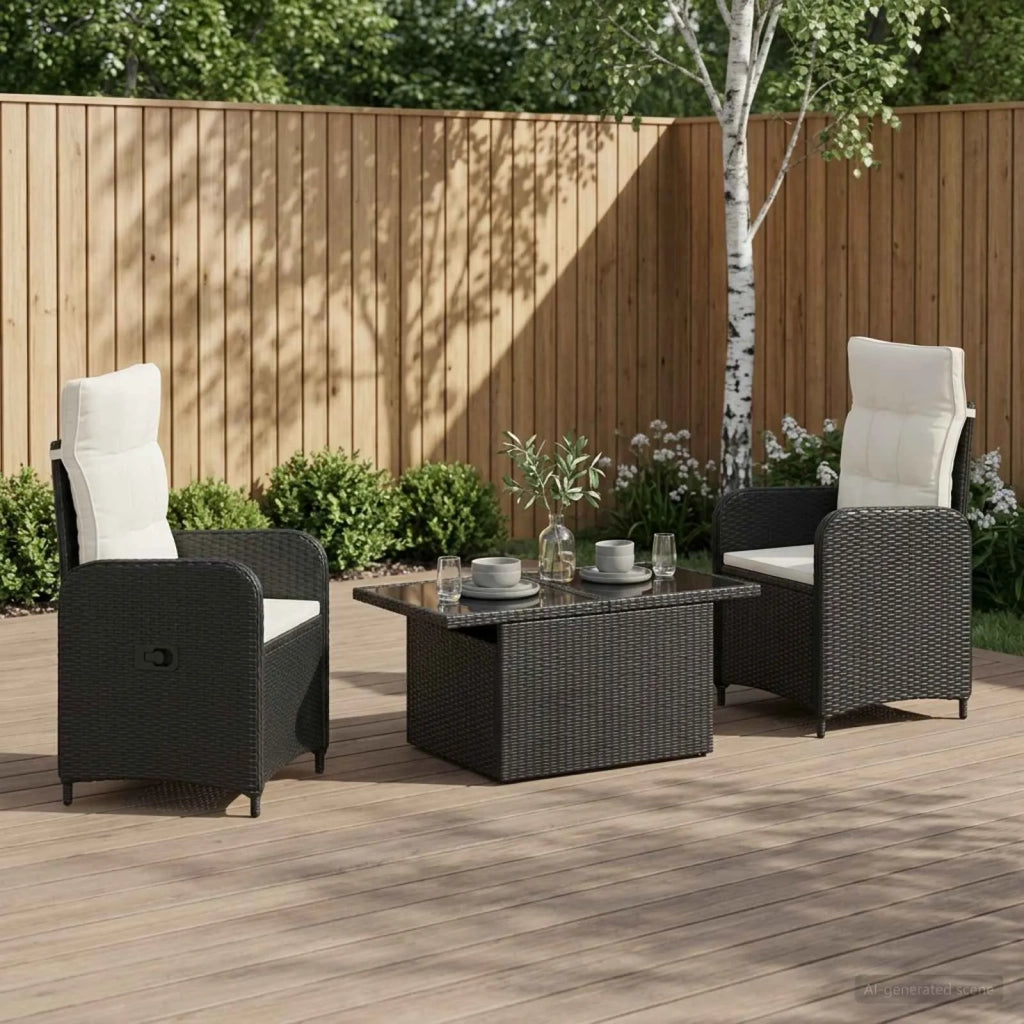 Set da pranzo per esterni 3 pz Nero e Bianco Crema polyrattan 3422402