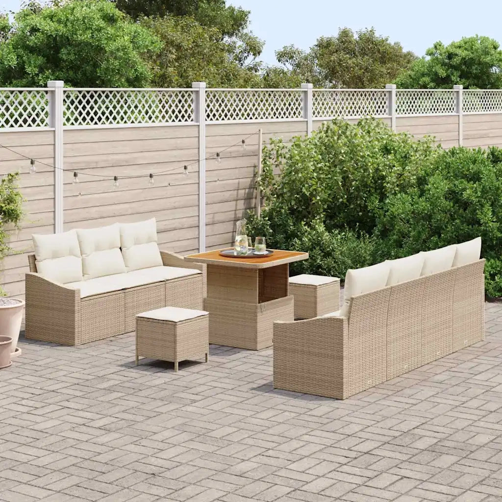 Set Divano da Giardino con cuscino 10 pcs Beige polyrattan 3362616