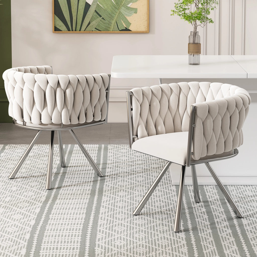 SEDIA Girevole 360° Set da 6 pezzi Beige in Velluto e Metallo