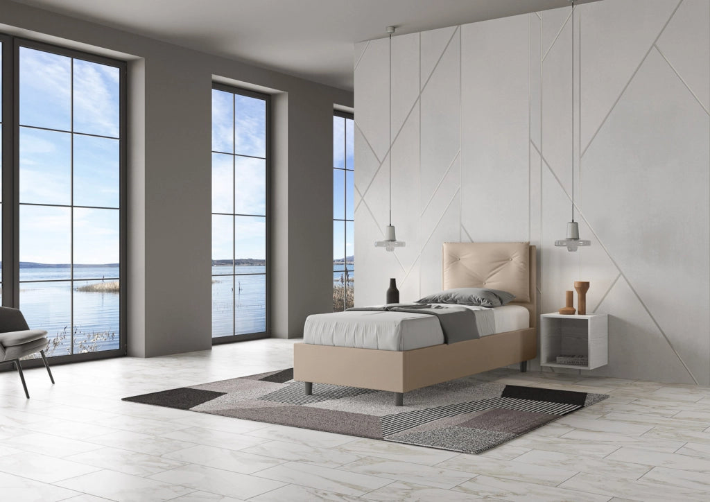 BS COM Letto singolo senza rete imbottito 80x210 similpelle tortora