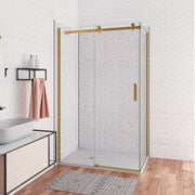 Box Doccia Angolare 110X90 cm H.195 cm Porta Scorrevole con Parete Fissa Vetro 8 mm Temperato Anticalcare Trasparente Telaio Cromo Dorato