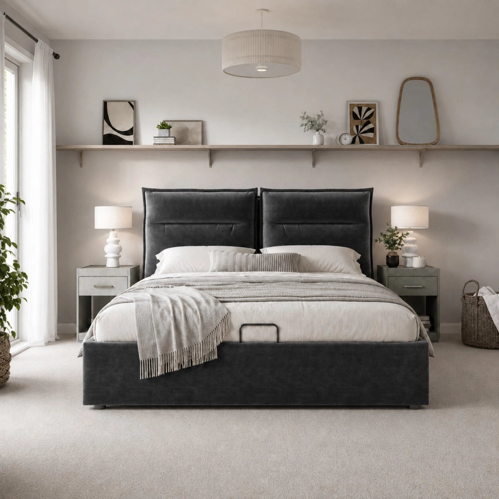 letto imbottito velluto nero 140x200 cm