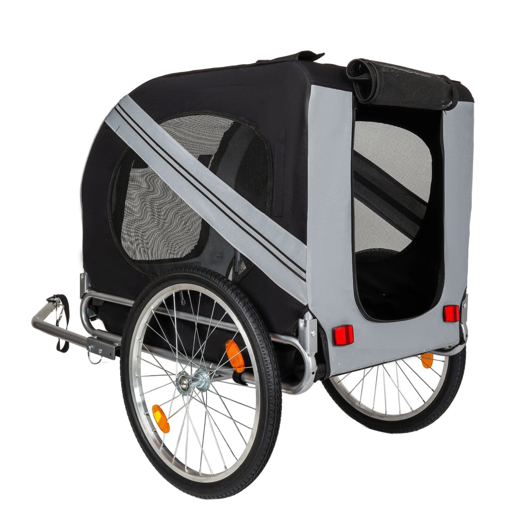 Rimorchio per bicicletta per cani – Rimorchio per cani – Con gancio di sicurezza girevole – Con zanzariera – Con copertura antipioggia – Fino a 40 kg – Grigio scuro