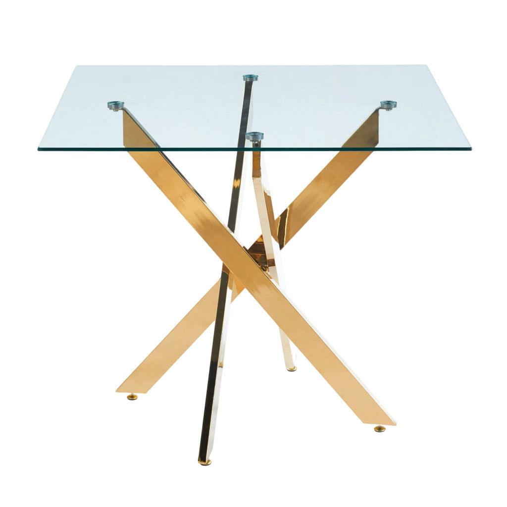 Tavolo da pranzo - quadrato in vetro temperato - gambe a X cromate - 80x80x75 cm - moderno - salvaspazio