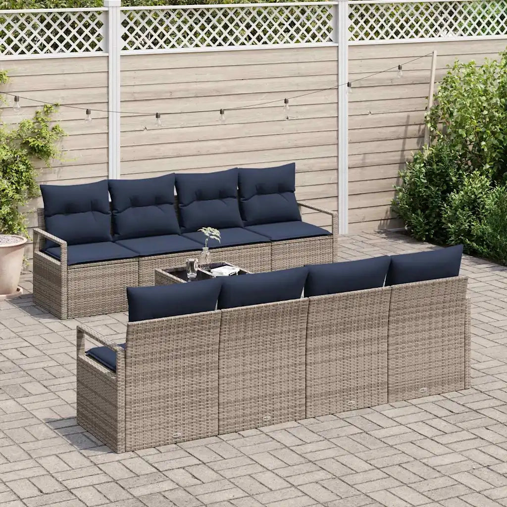 Set di divani con cuscino 7 pcs Grigio e Blu polyrattan 3346315