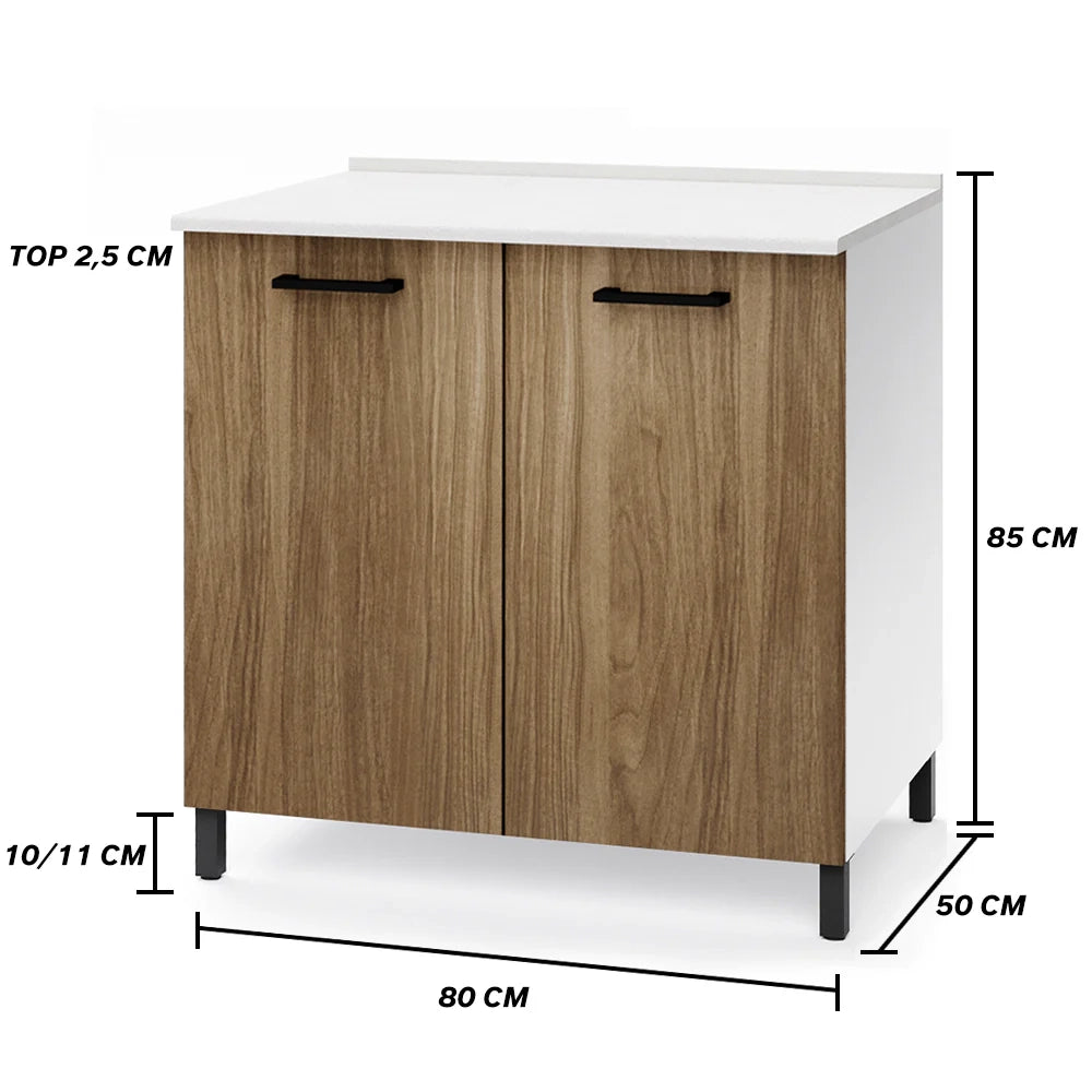 Base per cucina componibile da 80 cm con ante, realizzata in legno 100% MADE IN ITALY colore Noce