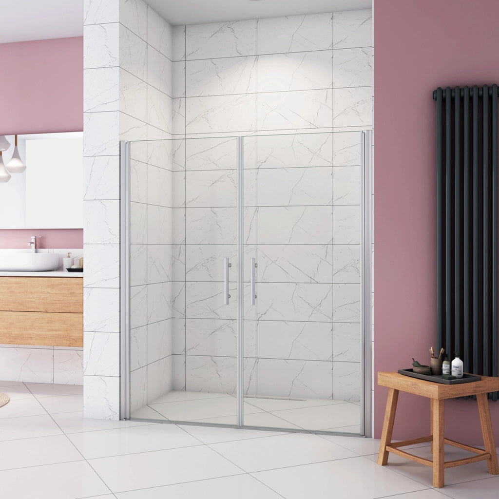 Box Doccia per Nicchia 185 cm Doppia Porta Battente Saloon Vetro Temperato 6 mm Anticalcare Larga 155 cm (80+80: 1518-1558 mm)