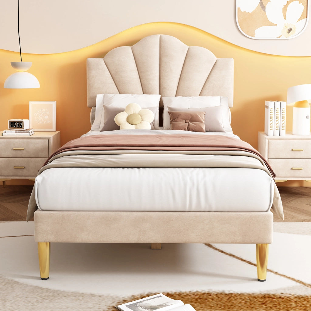 letto imbottito velluto beige 90 x 200 cm