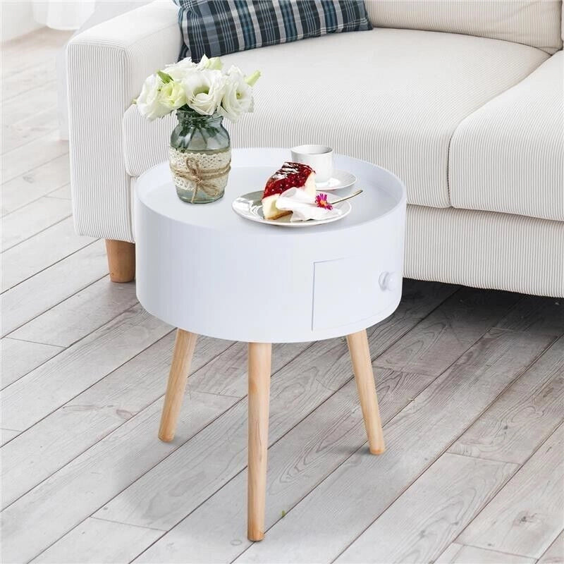 TAVOLINO DA SALOTTO MODERNO CON CASSETTO 38X45CM IN LEGNO BIANCO